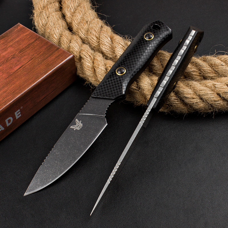 Benchmade 15600 Raghorn Fixed Knife 4.01" CPM-CruWear Orange Drop Point Blade, Carbon Fiber Handles