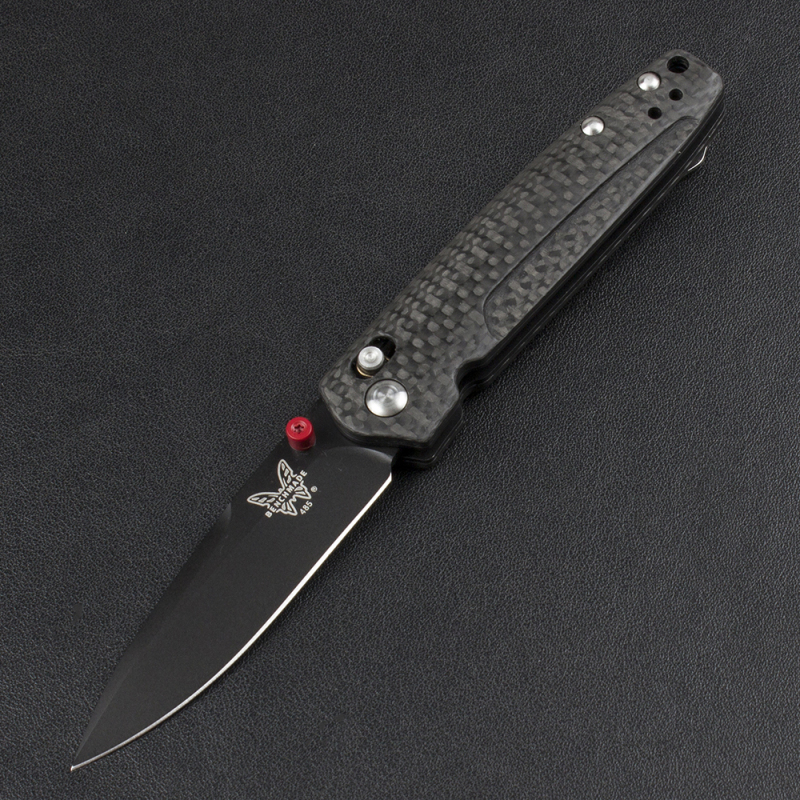 Benchmade 485-3 Knifes Bugout AXIS Folding Knife 2.83" M390 Satin Plain Blade, Carbon Fiber Handles