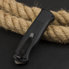 Benchmade 5370FE Knife Shootout OTF AUTO 3.50" CPM-CruWear Gold Tanto Blade, Black CF-Elite Handles