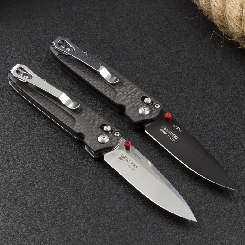 Benchmade 485-3 Knifes Bugout AXIS Folding Knife 2.83" M390 Satin Plain Blade, Carbon Fiber Handles