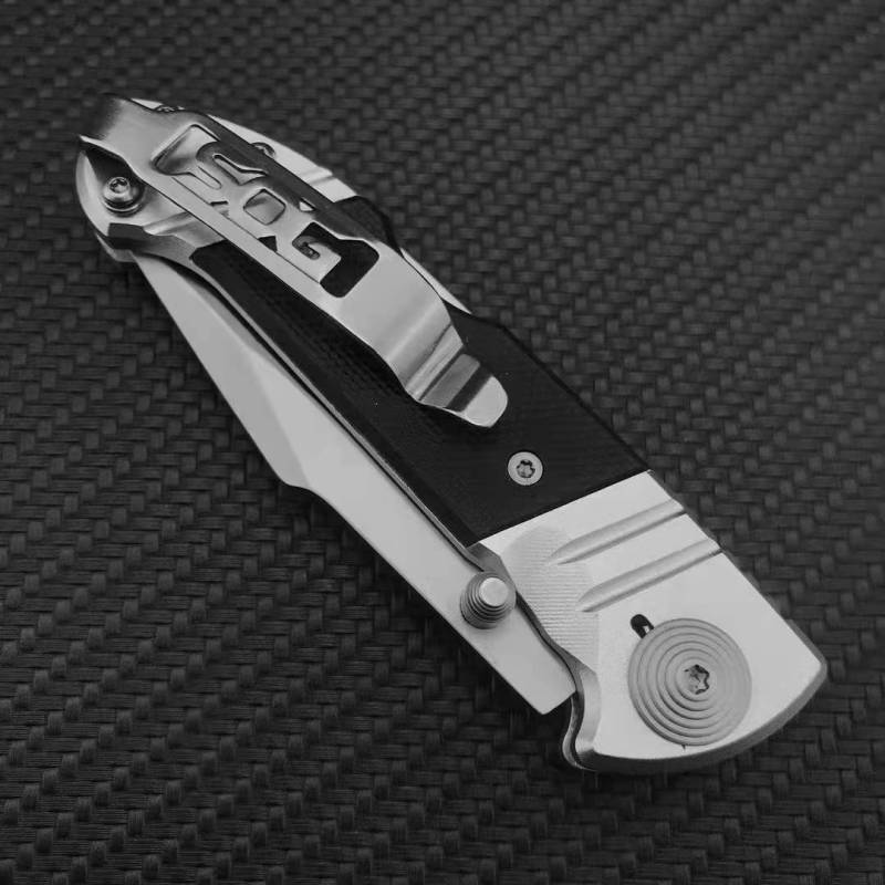 SOG Fielder Folding Knife 3.3" 440c Satin Blade, Black G10 Handles, Liner Lock