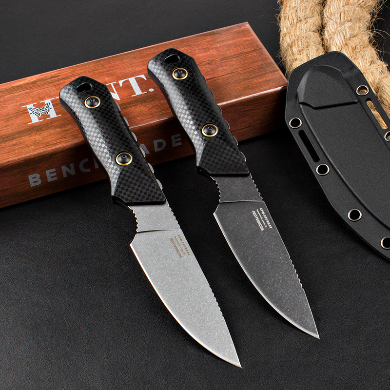 Benchmade 15600 Raghorn Fixed Knife 4.01" CPM-CruWear Orange Drop Point Blade, Carbon Fiber Handles
