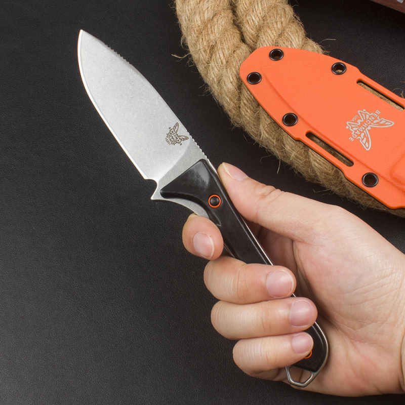 Benchmade 15201OR Straight knifes Altitude Fixed Blade Knife 3.08" CPM-S90V Orange DLC Drop Point, Santoprene Handles