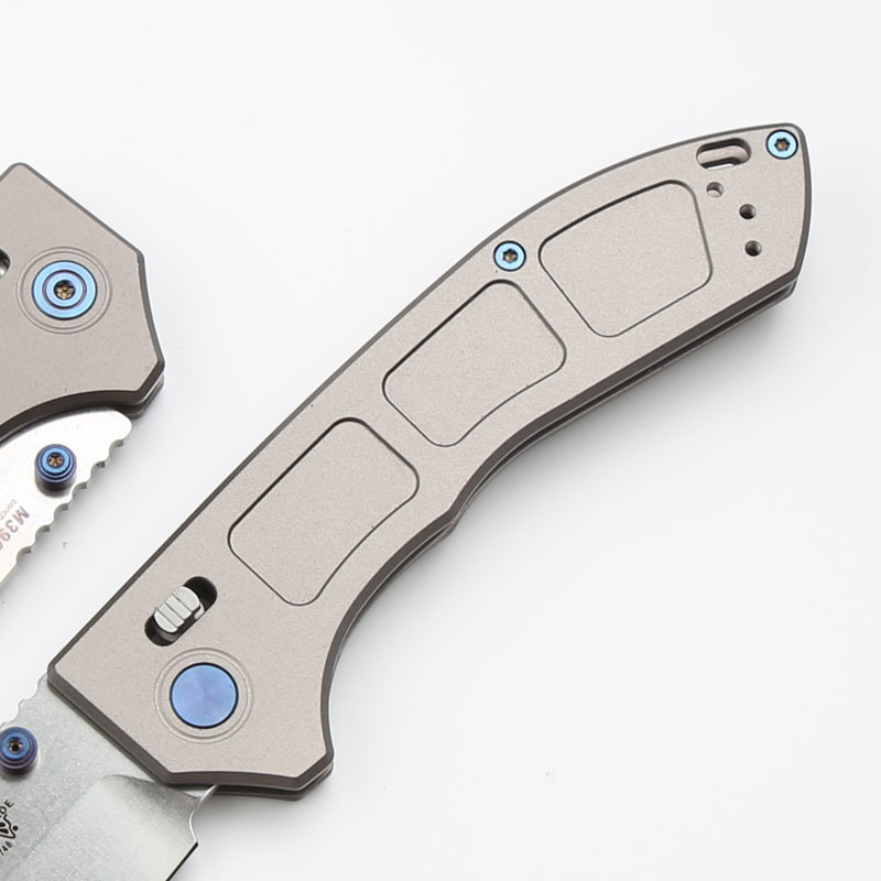 Benchmade 748 Narrows AXIS Knife 3.14" M390 Satin Drop Point Folding Blade, Gray Titanium Handles