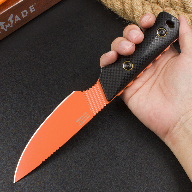 Benchmade 15600OR Knife Raghorn Fixed Blade 4.01" CPM-CruWear Orange Drop Point, Carbon Fiber Handles