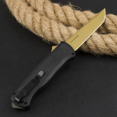 Benchmade 5370FE Knife Shootout OTF AUTO 3.50" CPM-CruWear Gold Tanto Blade, Black CF-Elite Handles