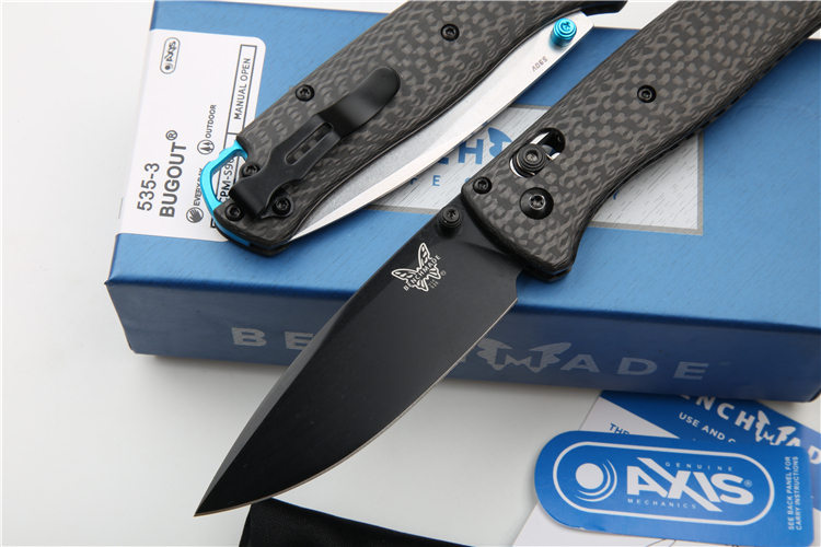 Benchmade 535-3 Knifes Bugout AXIS 3.07" S90V Satin Plain Folding Blade, Carbon Fiber Handles
