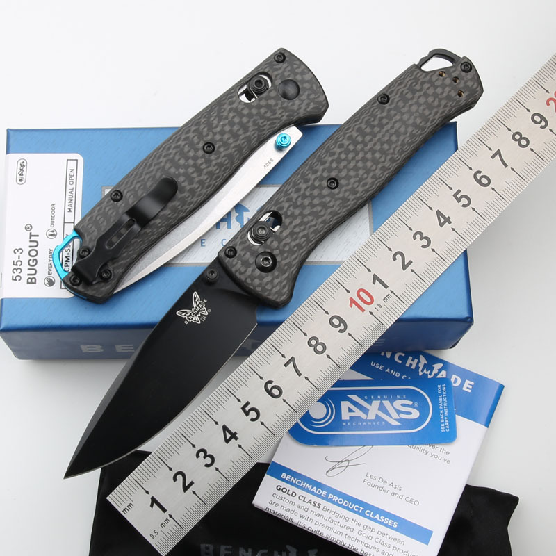 Benchmade 535-3 Knifes Bugout AXIS 3.07" S90V Satin Plain Folding Blade, Carbon Fiber Handles