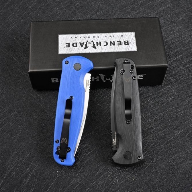 Benchmade 4300BK Knifes CLA AUTO Folding Knife 3.18" 154CM Plain Blade, Black/Blue G10 Handles