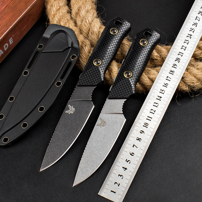 Benchmade 15600 Raghorn Fixed Knife 4.01" CPM-CruWear Orange Drop Point Blade, Carbon Fiber Handles