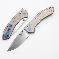 Benchmade 748 Narrows AXIS Knife 3.14" M390 Satin Drop Point Folding Blade, Gray Titanium Handles
