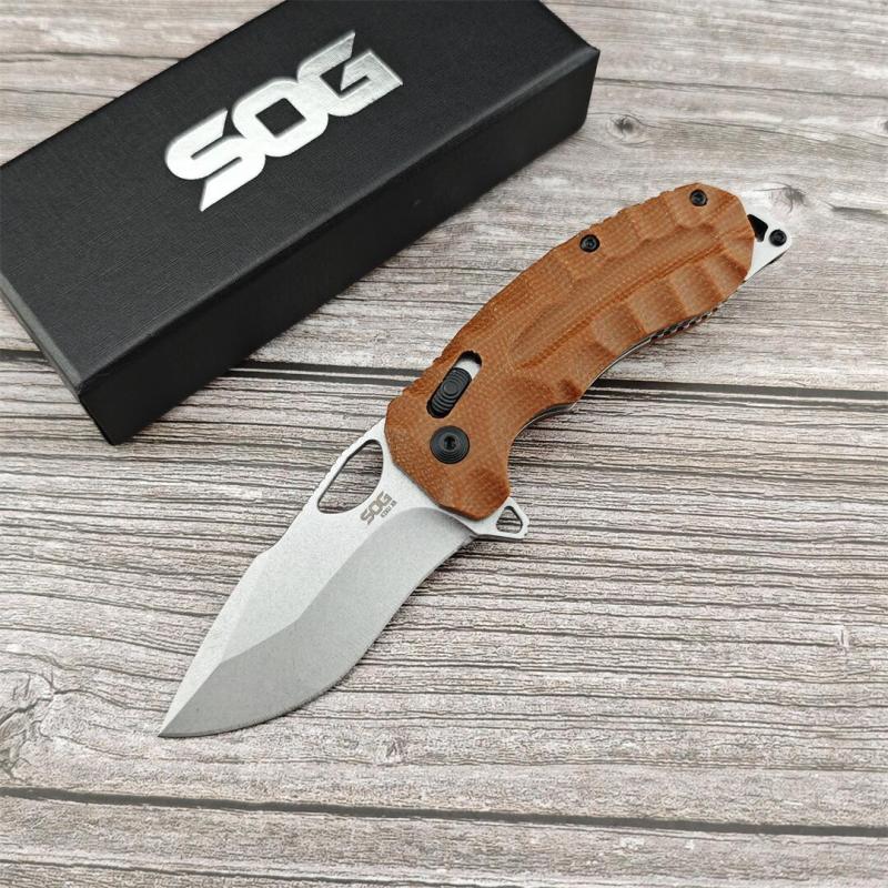 SOG Kiku XR Folding Knife 2.83" CTS-XHP Black Cerakote Plain Blade, Black Linen Micarta Handles