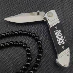 SOG Fielder Folding Knife 3.3" 440c Satin Blade, Black G10 Handles, Liner Lock
