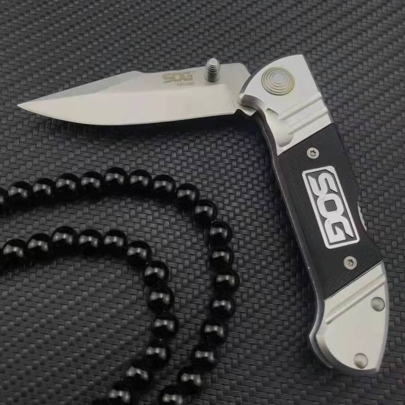 SOG Fielder Folding Knife 3.3" 440c Satin Blade, Black G10 Handles, Liner Lock
