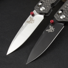 Benchmade 485-3 Knifes Bugout AXIS Folding Knife 2.83" M390 Satin Plain Blade, Carbon Fiber Handles