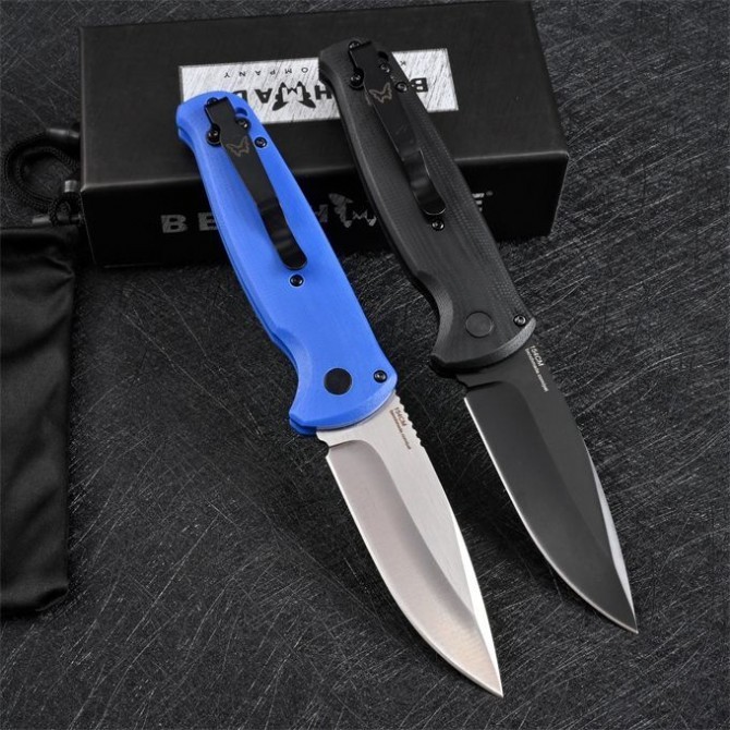 Benchmade 4300BK Knifes CLA AUTO Folding Knife 3.18" 154CM Plain Blade, Black/Blue G10 Handles
