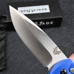 Benchmade 4300BK Knifes CLA AUTO Folding Knife 3.18" 154CM Plain Blade, Black/Blue G10 Handles