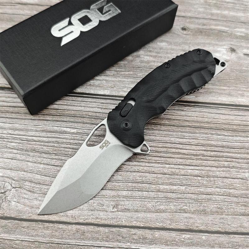 SOG Kiku XR Folding Knife 2.83" CTS-XHP Black Cerakote Plain Blade, Black Linen Micarta Handles