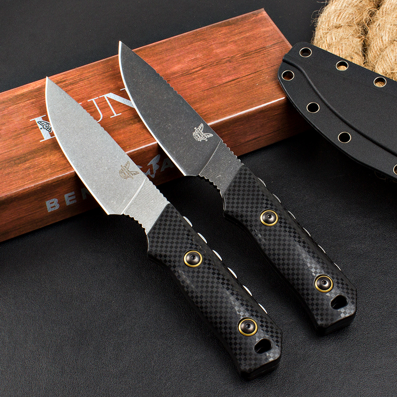 Benchmade 15600 Raghorn Fixed Knife 4.01" CPM-CruWear Orange Drop Point Blade, Carbon Fiber Handles