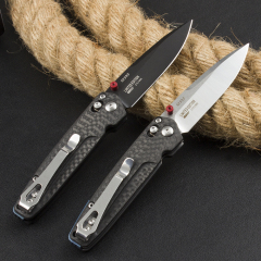 Benchmade 485-3 Knifes Bugout AXIS Folding Knife 2.83" M390 Satin Plain Blade, Carbon Fiber Handles