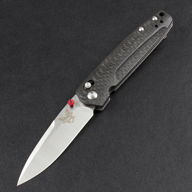 Benchmade 485-3 Knifes Bugout AXIS Folding Knife 2.83" M390 Satin Plain Blade, Carbon Fiber Handles