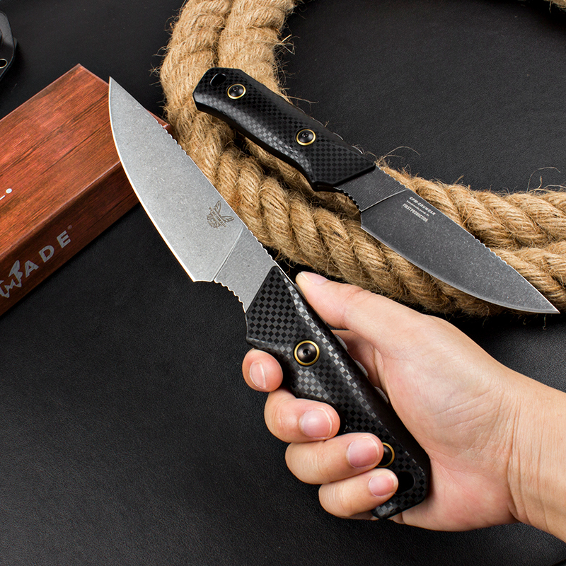 Benchmade 15600 Raghorn Fixed Knife 4.01" CPM-CruWear Orange Drop Point Blade, Carbon Fiber Handles