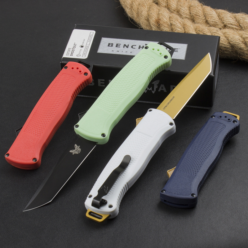 Benchmade 5370FE 5Models Knives Shootout OTF AUTO Knife 3.50" CPM-CruWear Tanto Blade, Black CF-Elite Handles
