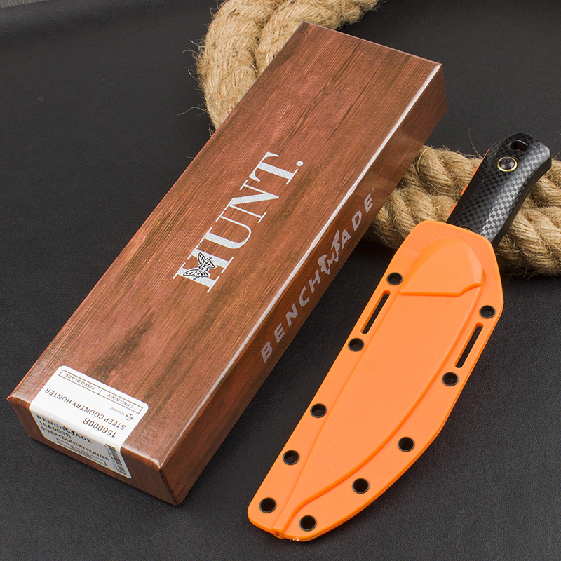 Benchmade 15600OR Knife Raghorn Fixed Blade 4.01" CPM-CruWear Orange Drop Point, Carbon Fiber Handles