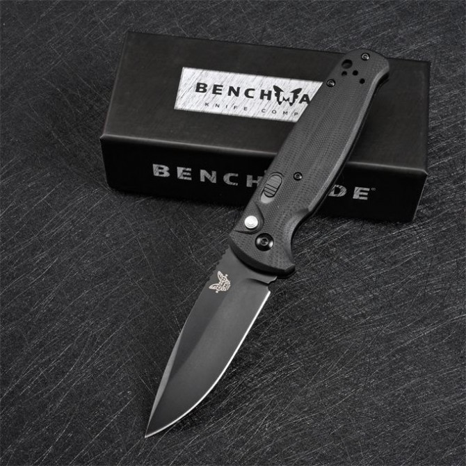 Benchmade 4300BK Knifes CLA AUTO Folding Knife 3.18" 154CM Plain Blade, Black/Blue G10 Handles