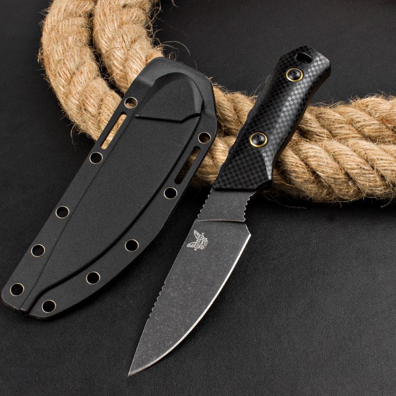 Benchmade 15600 Raghorn Fixed Knife 4.01" CPM-CruWear Orange Drop Point Blade, Carbon Fiber Handles
