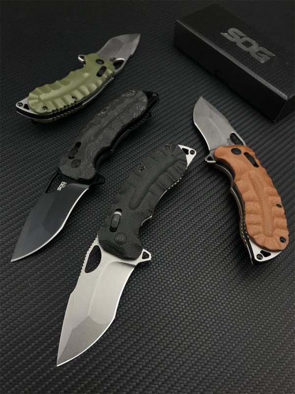 SOG Kiku XR Folding Knife 2.83" CTS-XHP Black Cerakote Plain Blade, Black Linen Micarta Handles