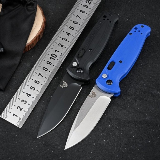 Benchmade 4300BK Knifes CLA AUTO Folding Knife 3.18" 154CM Plain Blade, Black/Blue G10 Handles