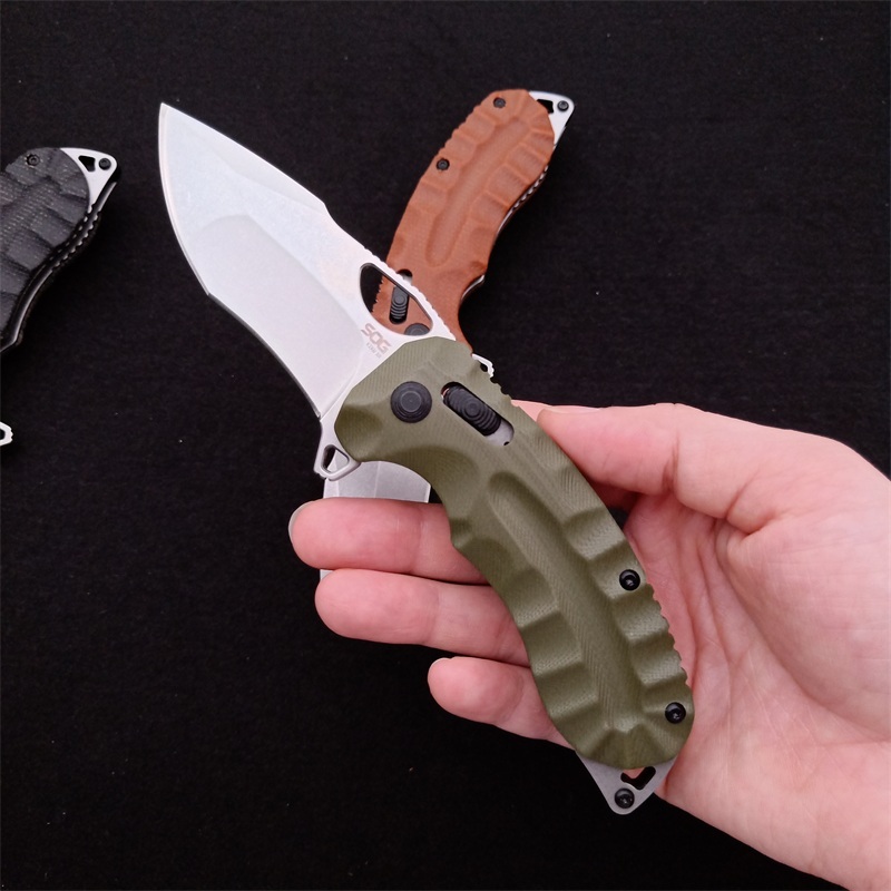 SOG Kiku XR Folding Knife 2.83" CTS-XHP Black Cerakote Plain Blade, Black Linen Micarta Handles