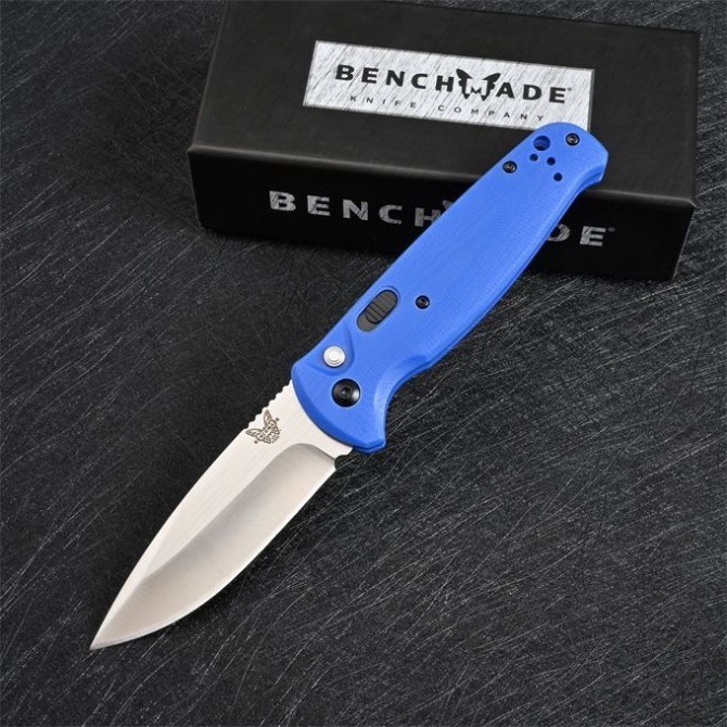 Benchmade 4300BK Knifes CLA AUTO Folding Knife 3.18" 154CM Plain Blade, Black/Blue G10 Handles