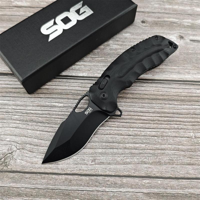 SOG Kiku XR Folding Knife 2.83" CTS-XHP Black Cerakote Plain Blade, Black Linen Micarta Handles