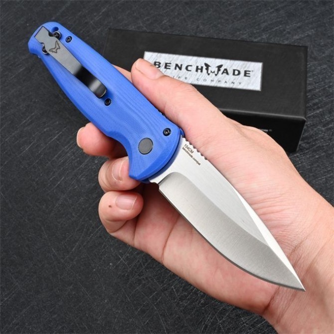 Benchmade 4300BK Knifes CLA AUTO Folding Knife 3.18" 154CM Plain Blade, Black/Blue G10 Handles