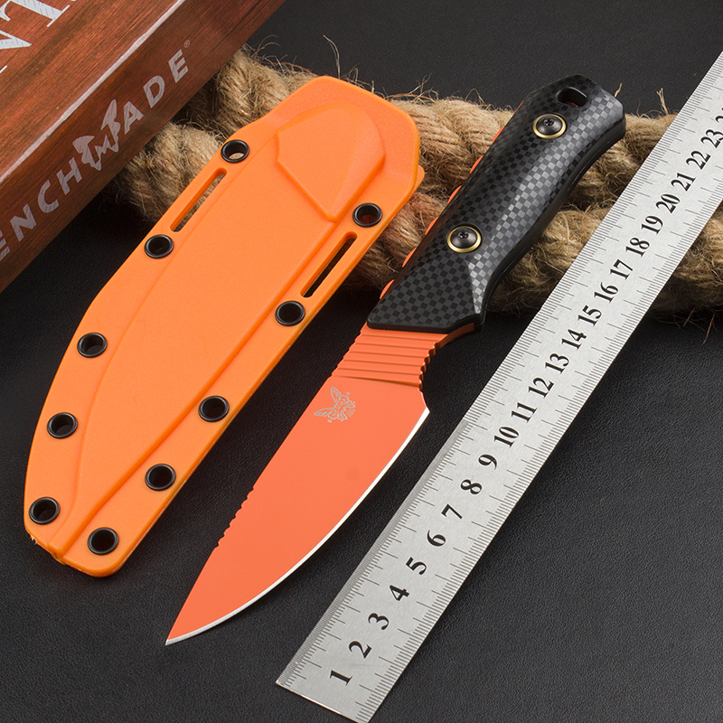 Benchmade 15600OR Knife Raghorn Fixed Blade 4.01" CPM-CruWear Orange Drop Point, Carbon Fiber Handles