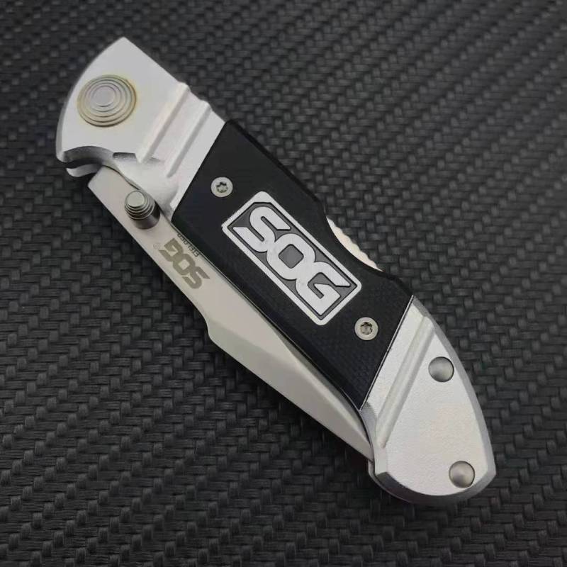 SOG Fielder Folding Knife 3.3" 440c Satin Blade, Black G10 Handles, Liner Lock