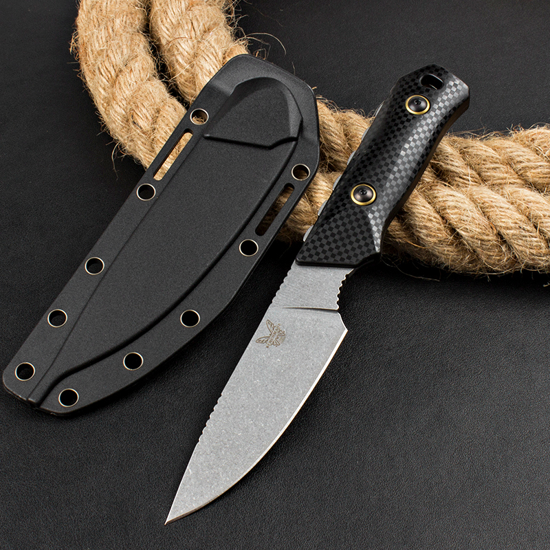 Benchmade 15600 Raghorn Fixed Knife 4.01" CPM-CruWear Orange Drop Point Blade, Carbon Fiber Handles