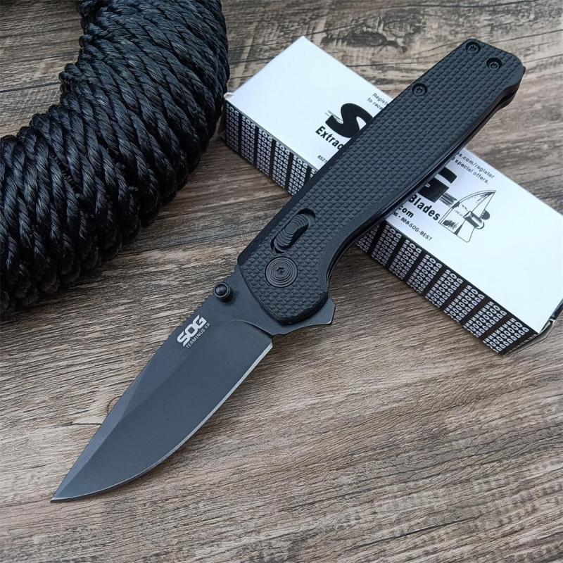 SOG Terminus XR Flipper Knife 3.07" Black D2 Clip Point Blade, Nylon Fiber Handles