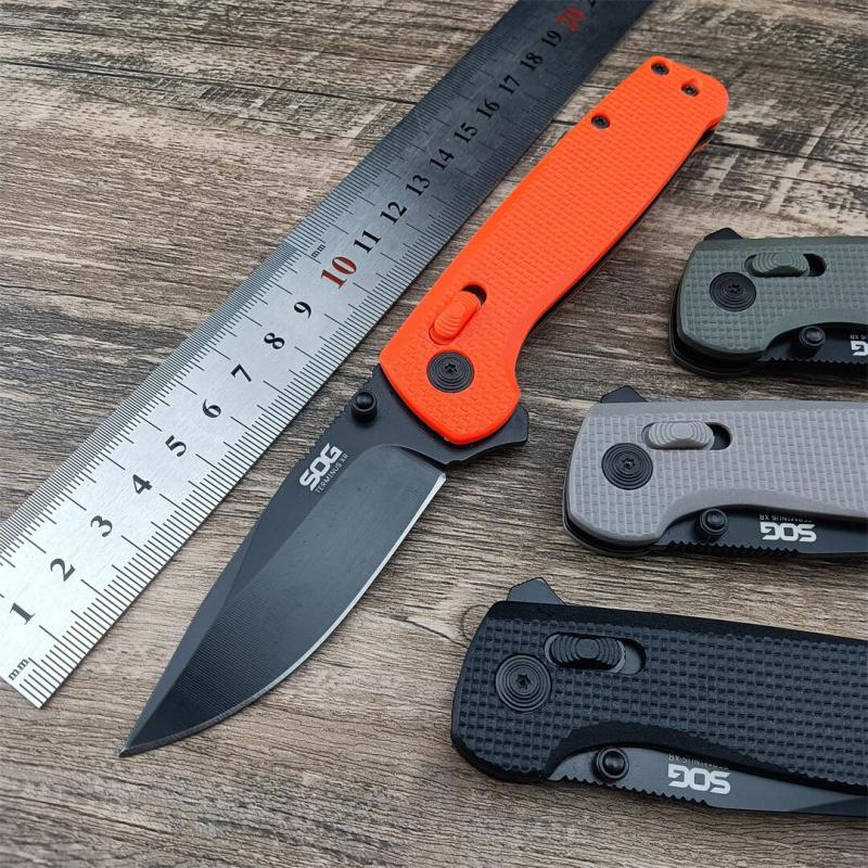 SOG Terminus XR Flipper Knife 3.07" Black D2 Clip Point Blade, Nylon Fiber Handles