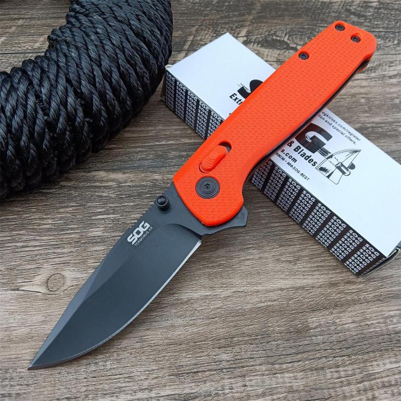 SOG Terminus XR Flipper Knife 3.07" Black D2 Clip Point Blade, Nylon Fiber Handles