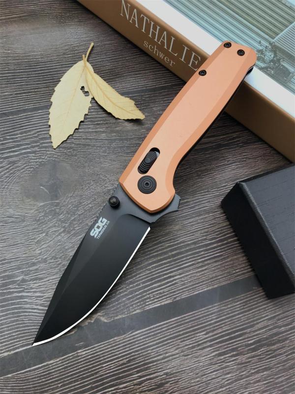 SOG Terminus XR Flipper Knife 2.95" Stonewashed D2 Clip Point Blade, Aluminum Alloy Handles