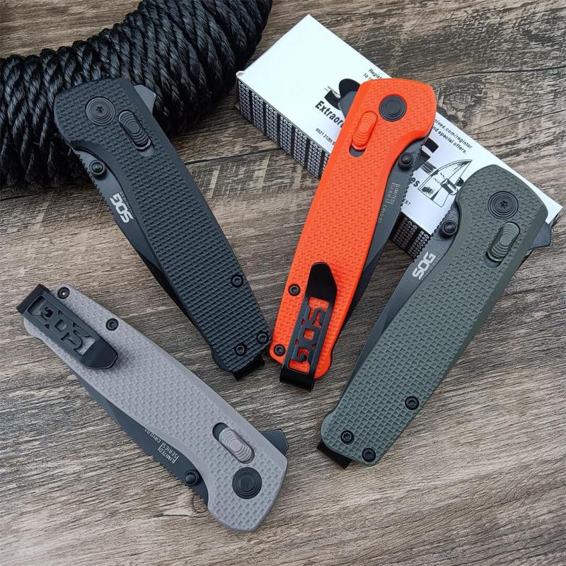 SOG Terminus XR Flipper Knife 3.07" Black D2 Clip Point Blade, Nylon Fiber Handles