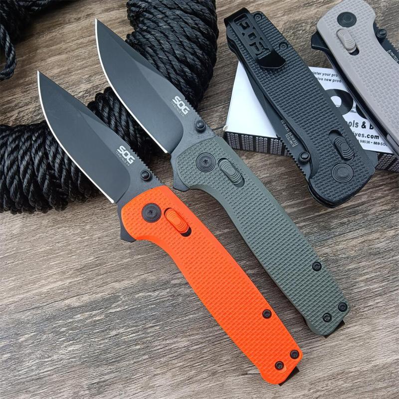 SOG Terminus XR Flipper Knife 3.07" Black D2 Clip Point Blade, Nylon Fiber Handles
