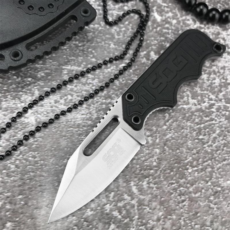 SOG Mini Neck Knife 2.13" 5Cr15 Satin Plain Blade, G10 Handles