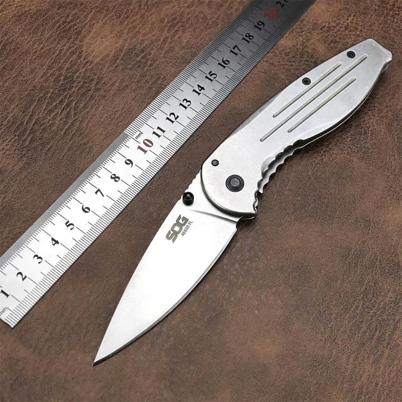 SOG Aegis FLK Flipper Knife 3.54" 8Cr13mov Stonewashed Drop Point Blade, Stainless Steel Handles