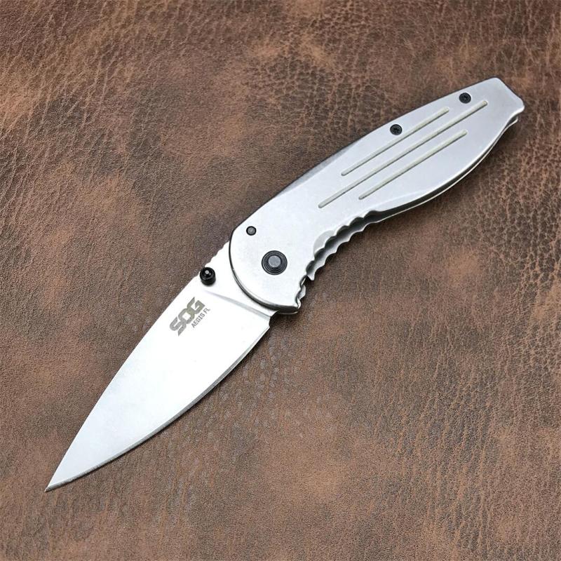 SOG Aegis FLK Flipper Knife 3.54" 8Cr13mov Stonewashed Drop Point Blade, Stainless Steel Handles