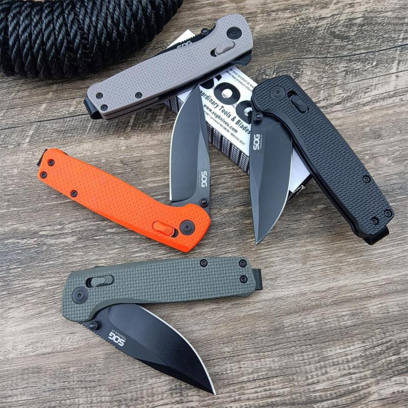 SOG Terminus XR Flipper Knife 3.07" Black D2 Clip Point Blade, Nylon Fiber Handles