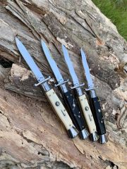 Italy AKC 10'' 4Models OTF AUTO Knife Godfather Stiletto Mafia 4.21" 440 Steel Mirror Blade, Acrylic Handles